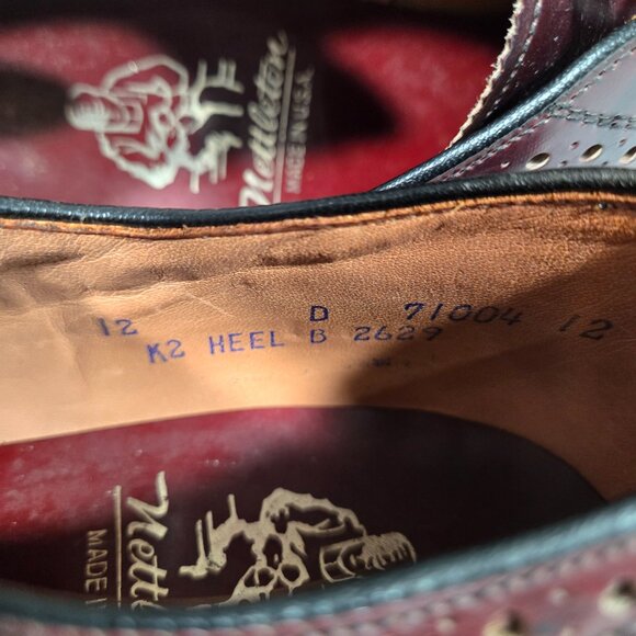 USA Vintage NETTLETON Old Stock Burgundy LEATHER Wingtip Oxford Shoes Size 12 D. - Picture 16 of 17